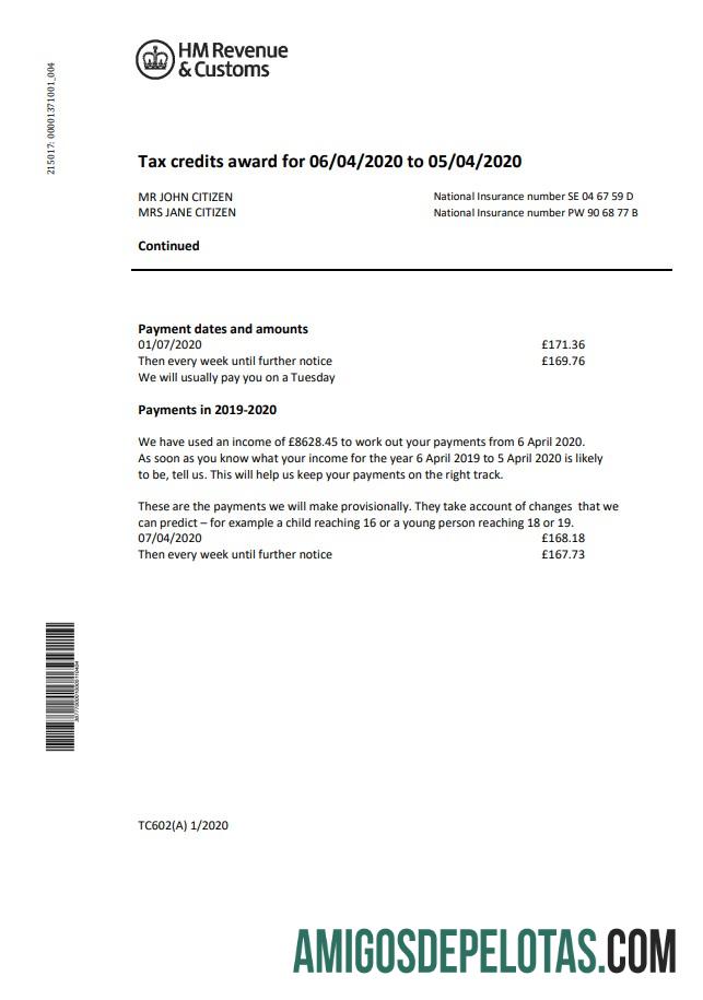 realista Modelo de conta de serviços públicos HM Revenue & Customs em formato Word e PDF